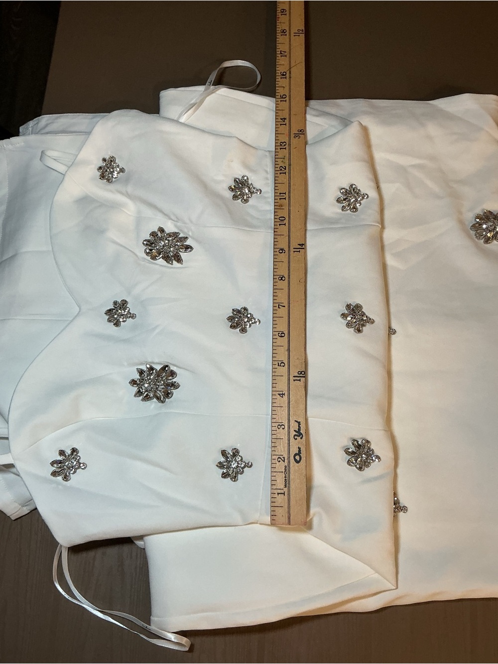White Embellished Spaghetti-Strap Evening Gown - Picture 9 of 15